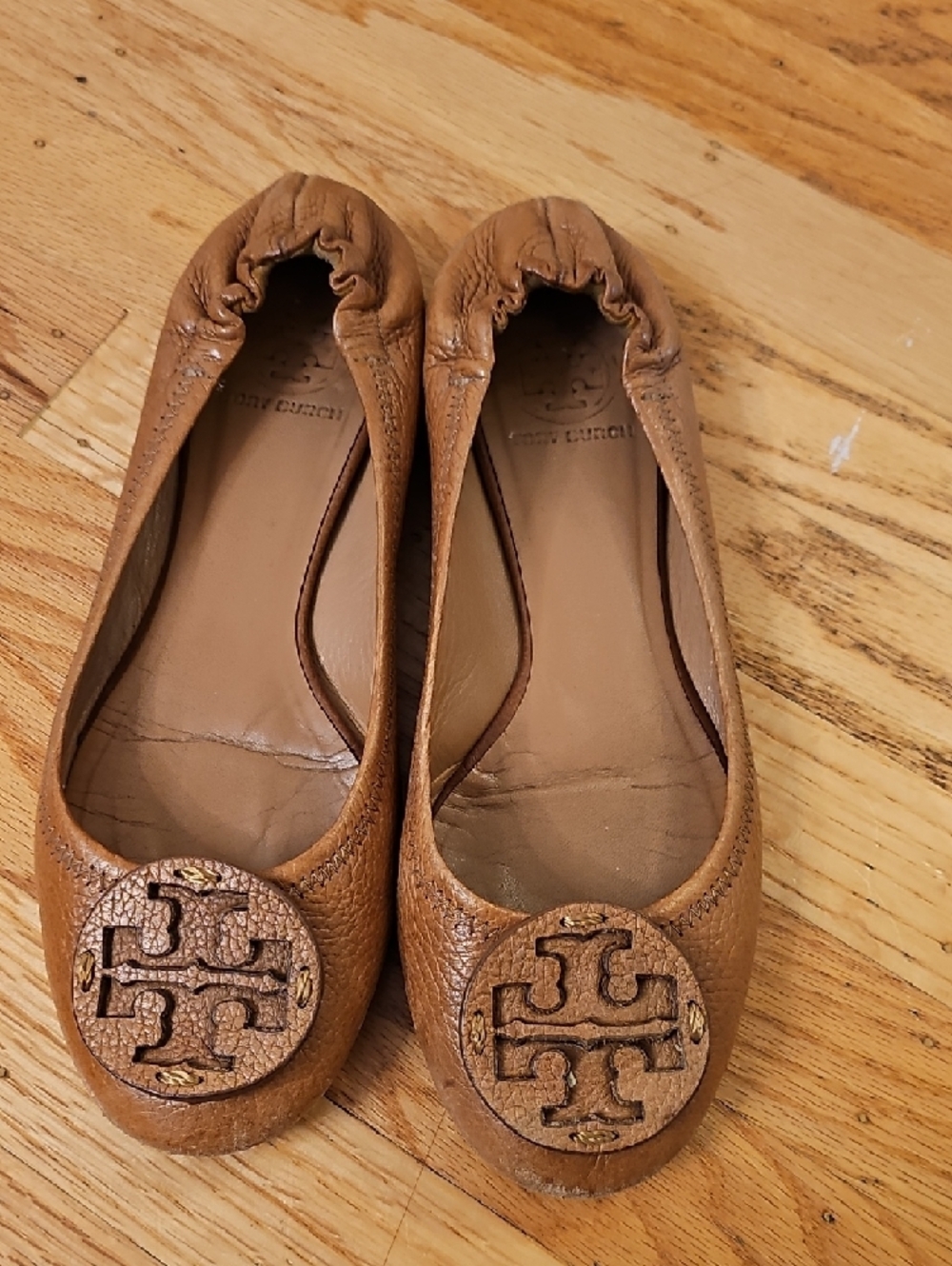 3 PAIRS Tory Burch Burgundy Leather Ballet Flats with Logo Medallion - Picture 2 of 10